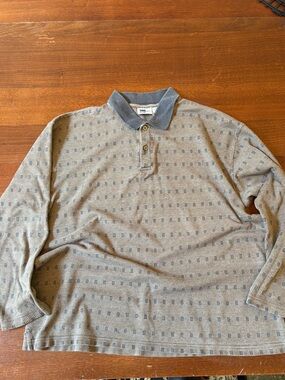 Studio ALX Men's Long Sleeve Polo in Light Brown with Navy Collar